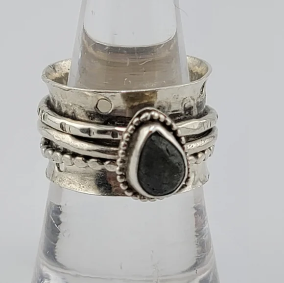 LABRADORITE ANXIETY RELIEF RING HANDMADE IN STERLING SILVER METAL SIZE 7 - Picture 5 of 7